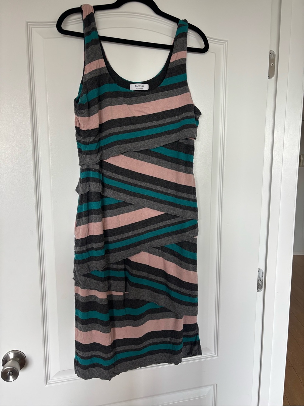 Bailey 44 Striped Sleeveless Midi Dress in Dusty Pink, Teal & Charcoal
